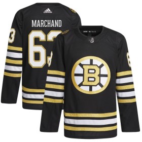 Boston Bruins tröja 100th Anniversary Brad Marchand Adidas 2023-24 Svart Authentic - NHL Tröjor Herr